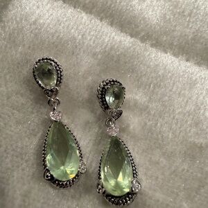 Green Amethyst Teardrop Dangle Earrings in 925 Silver Setting